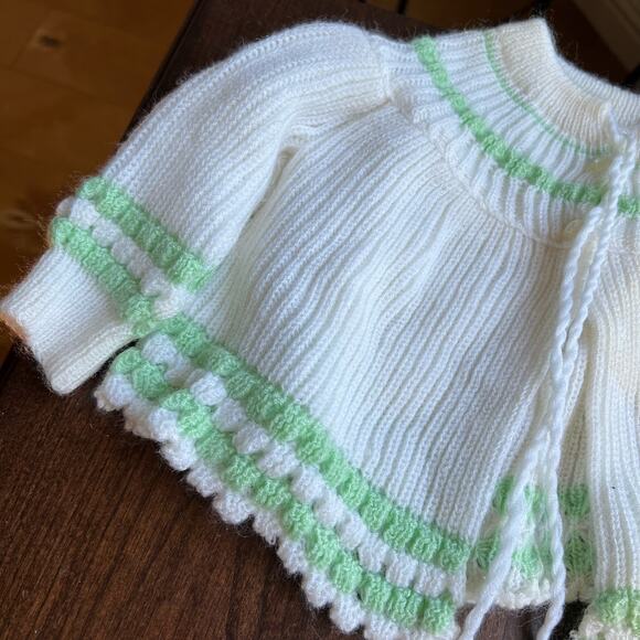 Vintage The Emporium Sweater Cardigan 12 mon white green cardigan Medium - Picture 2 of 11